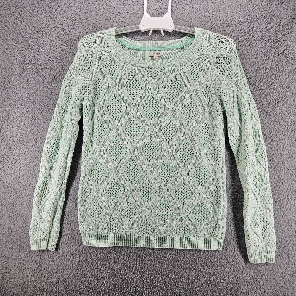 Sonoma Sweater Top Women M Medium Light Pastle Green Crew Neck Cotton Cable Knit